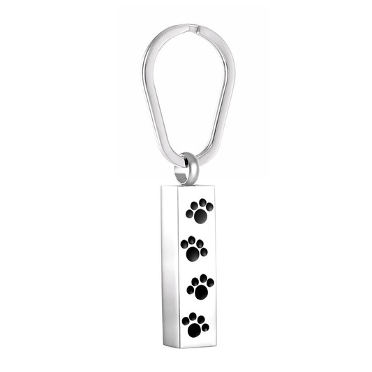 J-600 Bar with Four Paw Prints - Silver-tone - Keychain