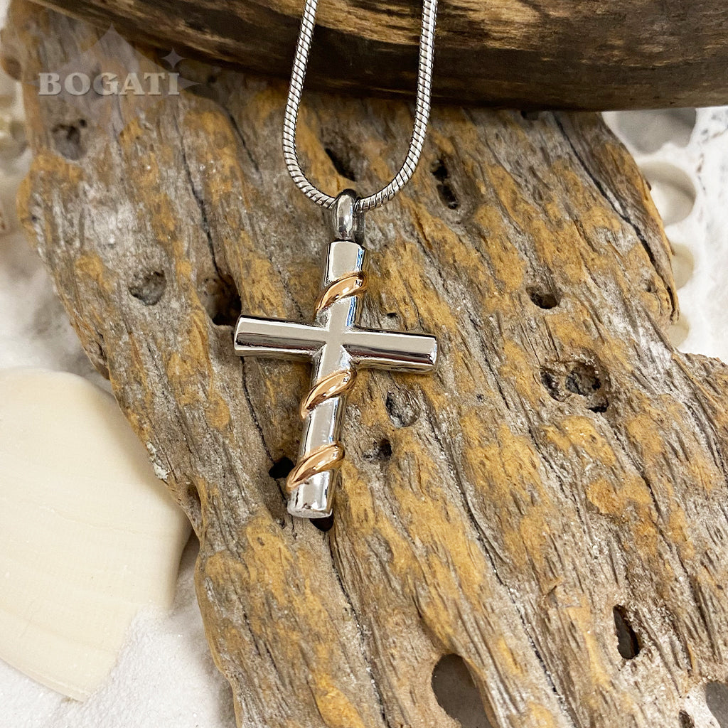 J-612 - Silver Cross with Vine - Pendant with Chain