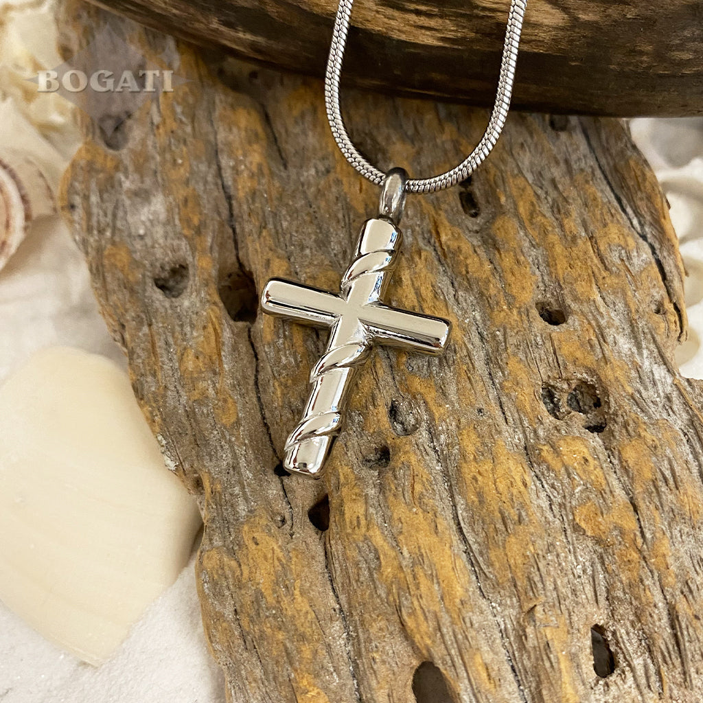 J-612 - Silver Cross with Vine - Pendant with Chain