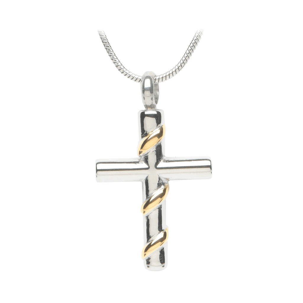Cross with Gold Vine - Silver-tone - Pendant with Chain