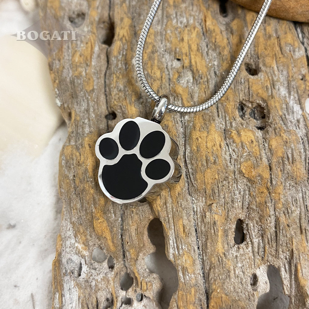 J-620 - Black Paw - Silver-tone - Pendant with Chain