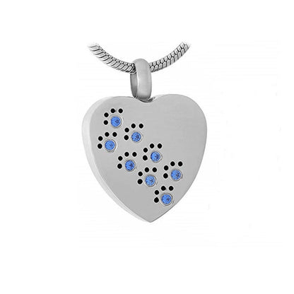 J-623 - Silver-tone Heart with Paw Print Rhinestones - Pendant with Chain - Blue