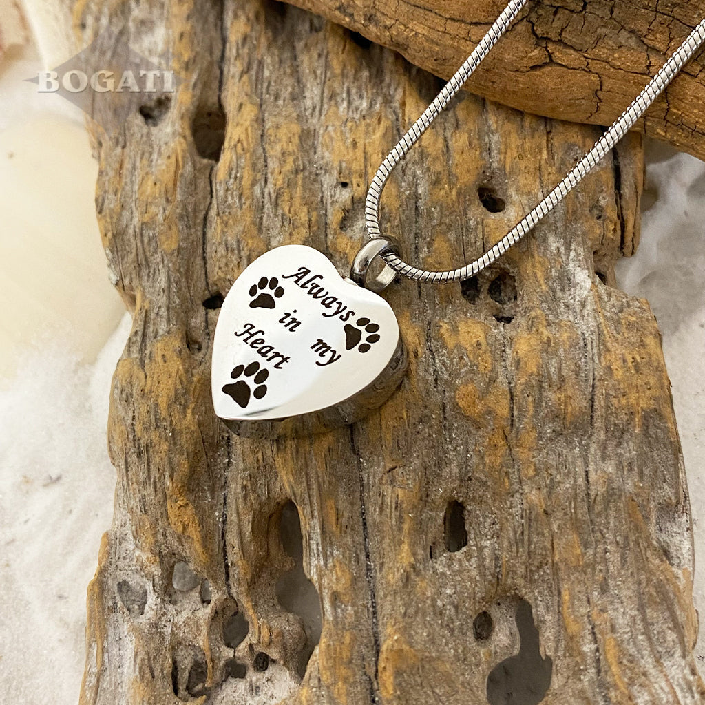 J-625 - Three Paw Print with “Always in my Heart” - Silver-tone - Pendant with Chain