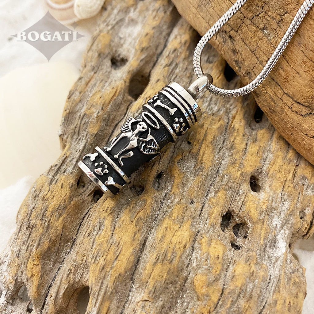 J-628 - Guardian Dog with Paw Prints and Bones - Pendant with Chain