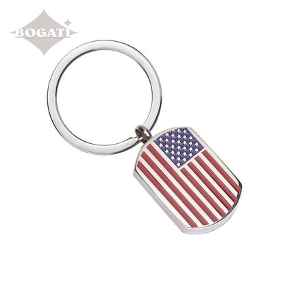 J-671- Usa Flag Tag - Silver-Tone Keychain Large