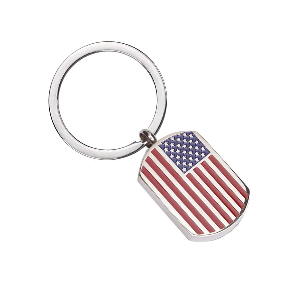 J-671- Usa Flag Tag - Silver-Tone Keychain Large