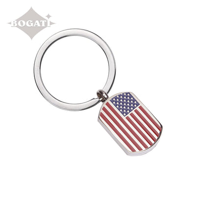 J-671- Usa Flag Tag - Silver-Tone Keychain Small