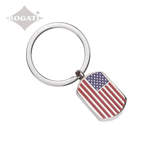 J-671- Usa Flag Tag - Silver-Tone Keychain Small