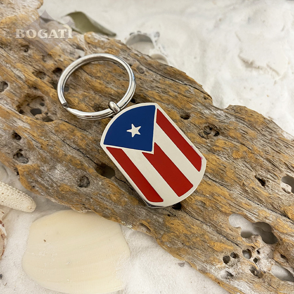 J-671 Puerto Rican Flag Tag - Silver-tone - Keychain