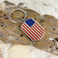 J-671- USA Flag Tag - Silver-tone - Keychain