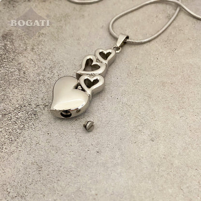J-6779 - Four Hearts - Silver-tone - Pendant with Chain - OPEN