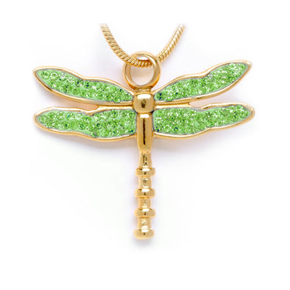 J-7149 - Winged Dragonfly - Pendant with Chain - Green