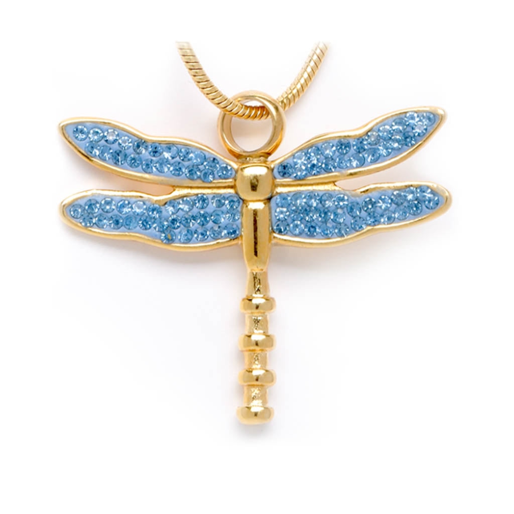 J-7149 - Winged Dragonfly - Pendant with Chain - Light Blue