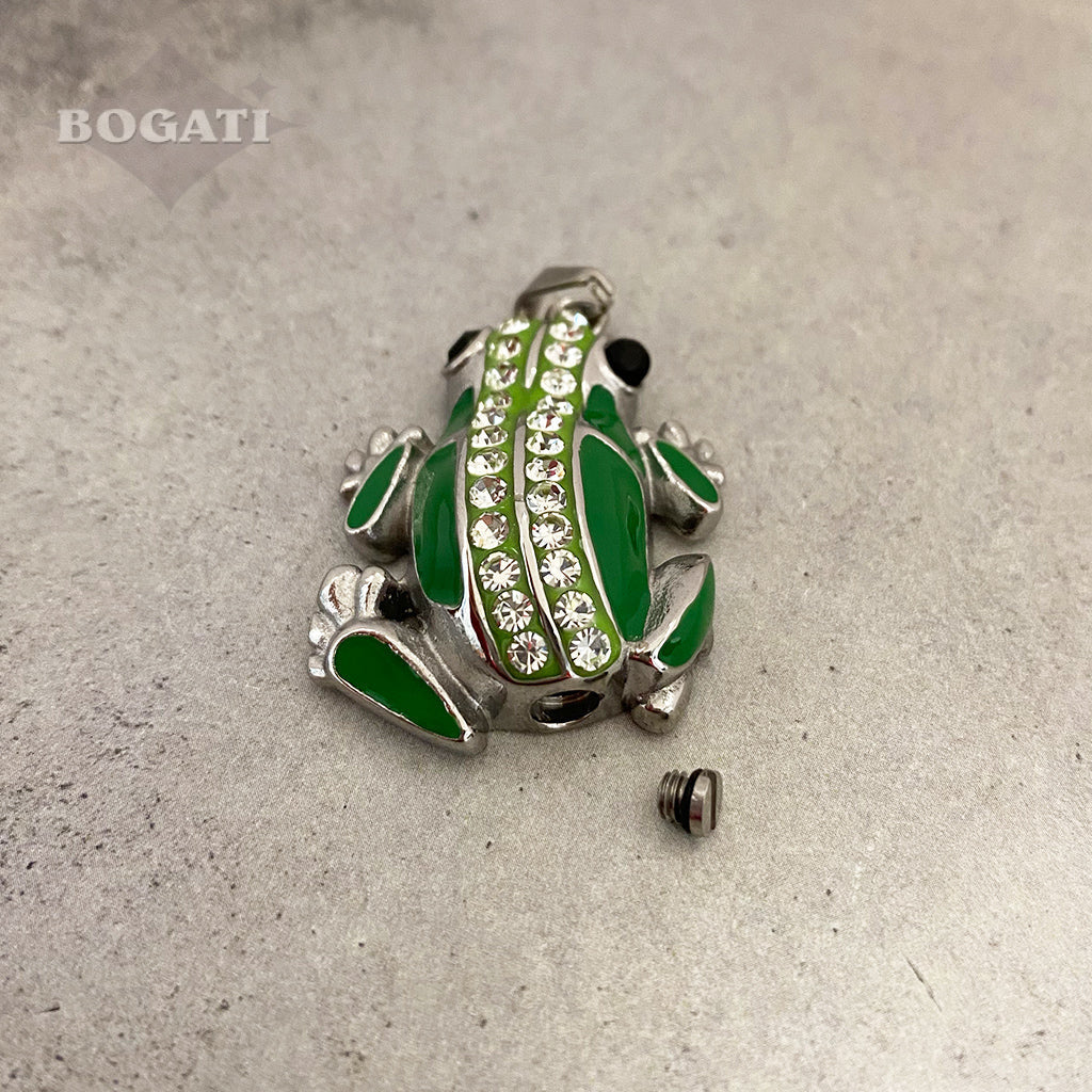 J-7455 - Green Frog with Rhinestones - Pendant with Chain