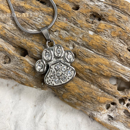 J-756 Paw with Rhinestones – Pendant with Chain - Clear