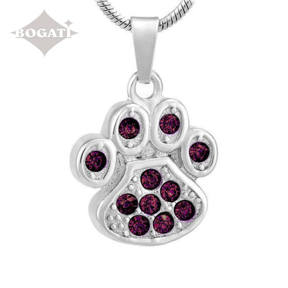 J-756 Paw with Rhinestones – Pendant with Chain - Purple