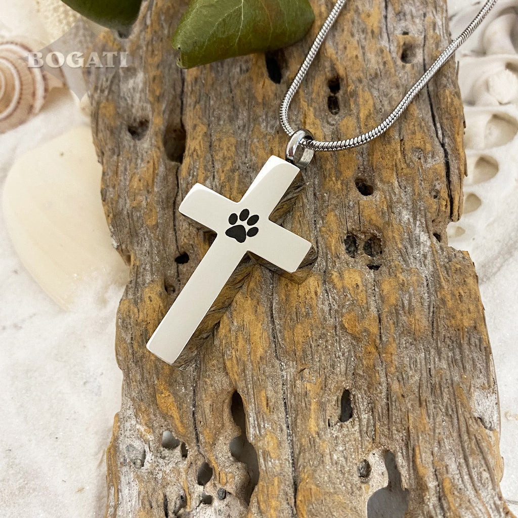 J-785 Cross with Pawprint - Pendant with Chain