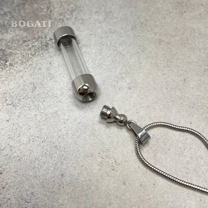 J-7889 - Fillable Glass Cylinder - Pendant with Chain