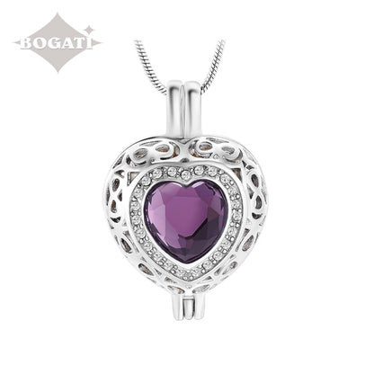 J-806 Silver-tone Heart Locket with Birthstone Simulated Gem February