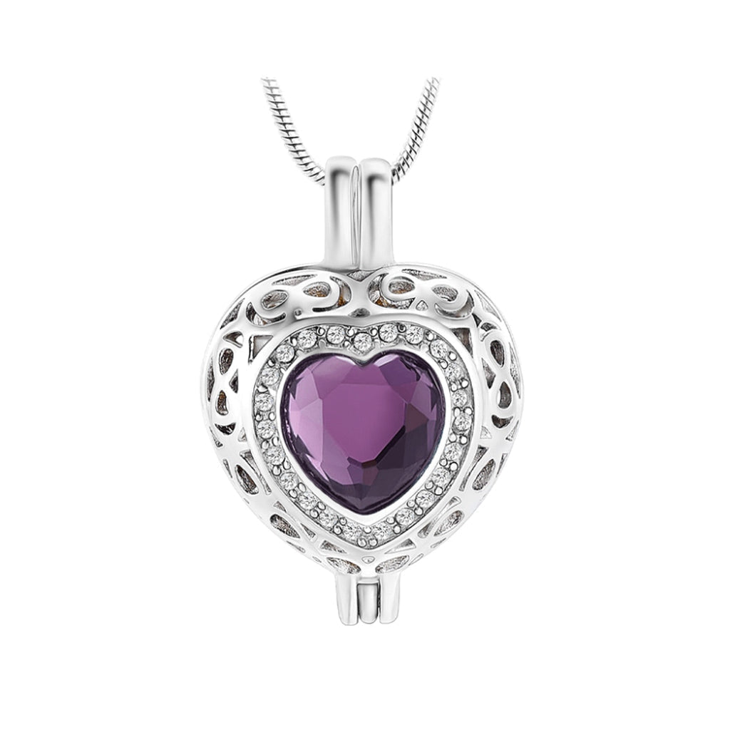 J-806 Silver-tone Heart Locket with Birthstone Simulated Gem February