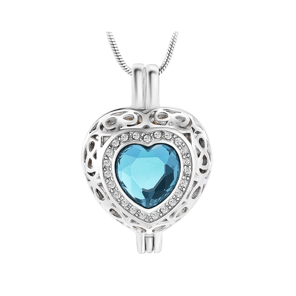 J-806 Silver-tone Heart Locket with Birthstone Simulated Gem March