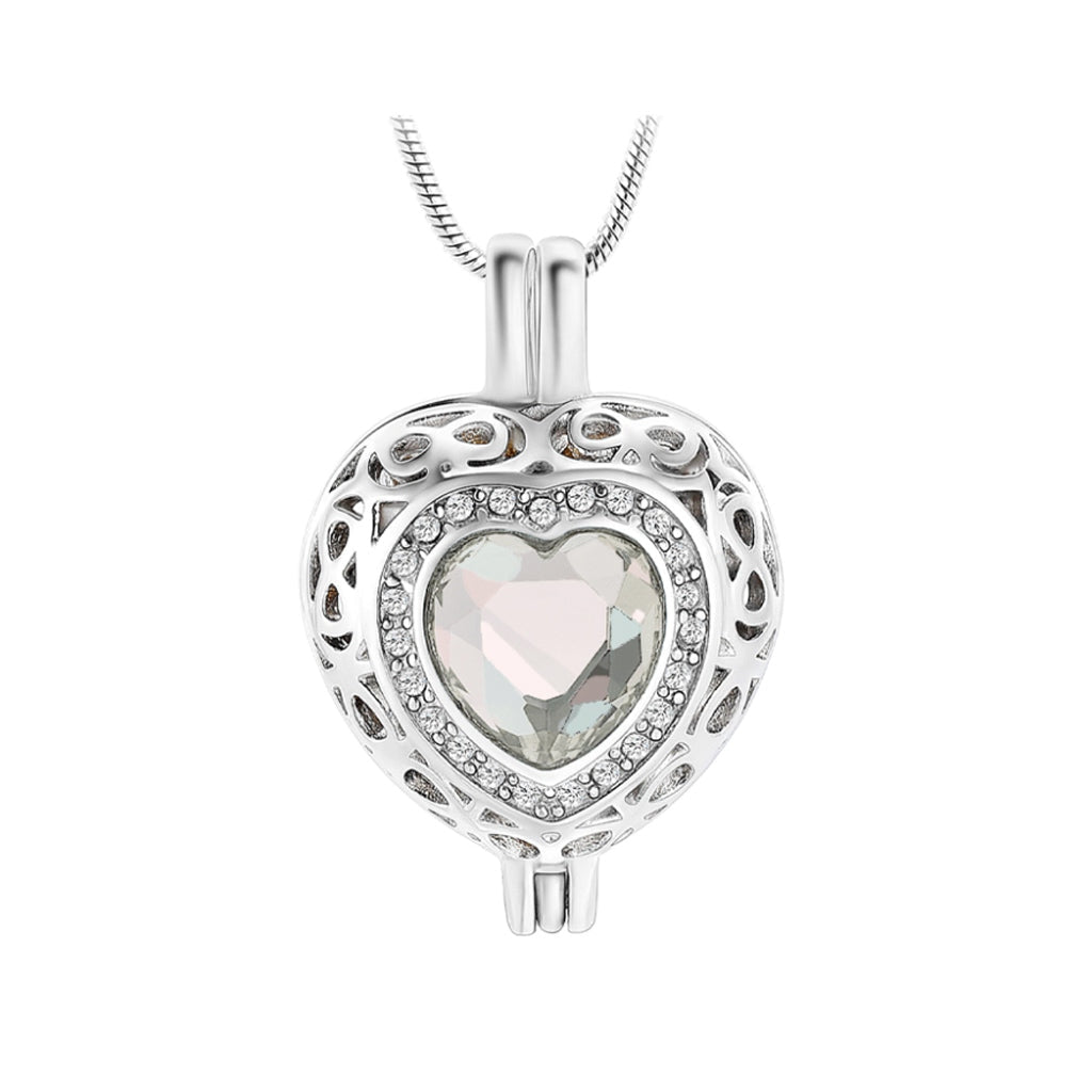 J-806 Silver-tone Heart Locket with Birthstone Simulated Gem April