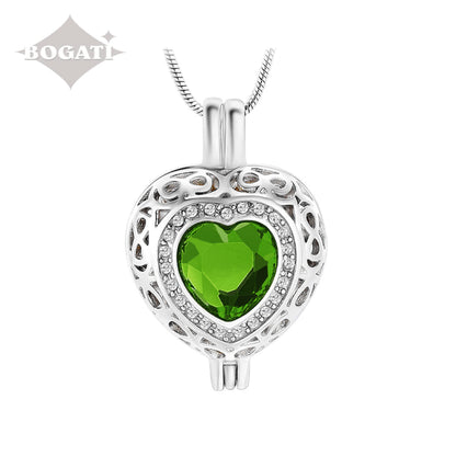 J-806 Silver-tone Heart Locket with Birthstone Simulated Gem May