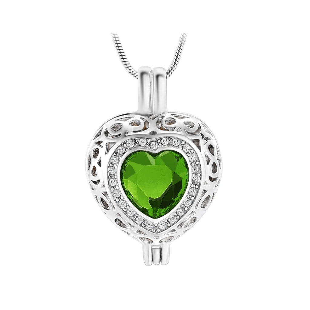 J-806 Silver-tone Heart Locket with Birthstone Simulated Gem May