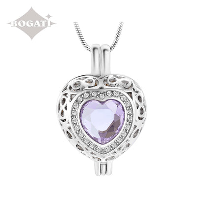 J-806 Silver-tone Heart Locket with Birthstone Simulated Gem June