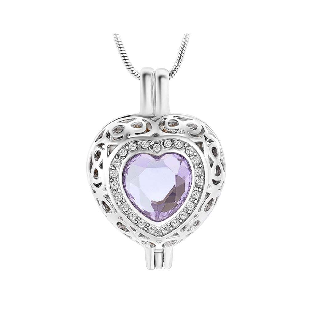 J-806 Silver-tone Heart Locket with Birthstone Simulated Gem June