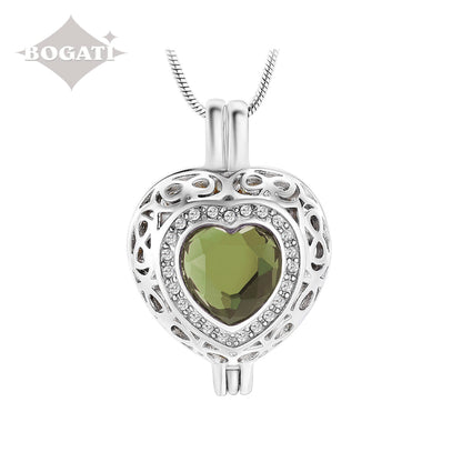 J-806 Silver-tone Heart Locket with Birthstone Simulated Gem August