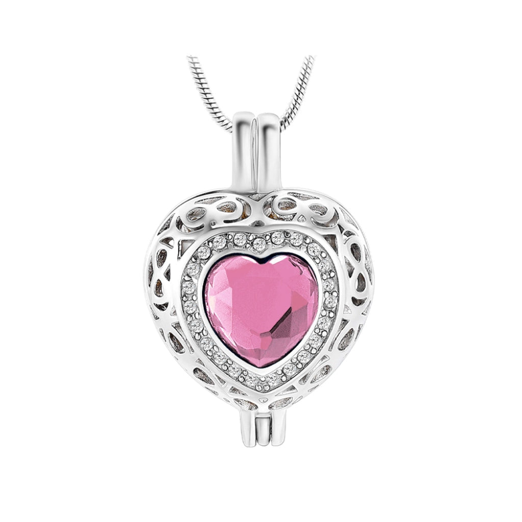 J-806 Silver-tone Heart Locket with Birthstone Simulated Gem October