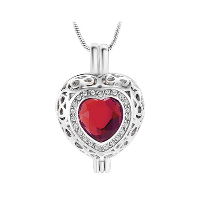 J-806 Silver-tone Heart Locket with Birthstone Simulated Gem January