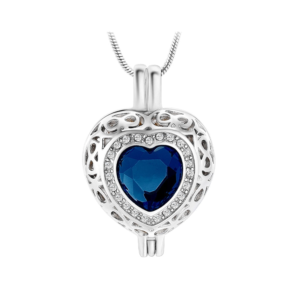 J-806 Silver-tone Heart Locket with Birthstone Simulated Gem September