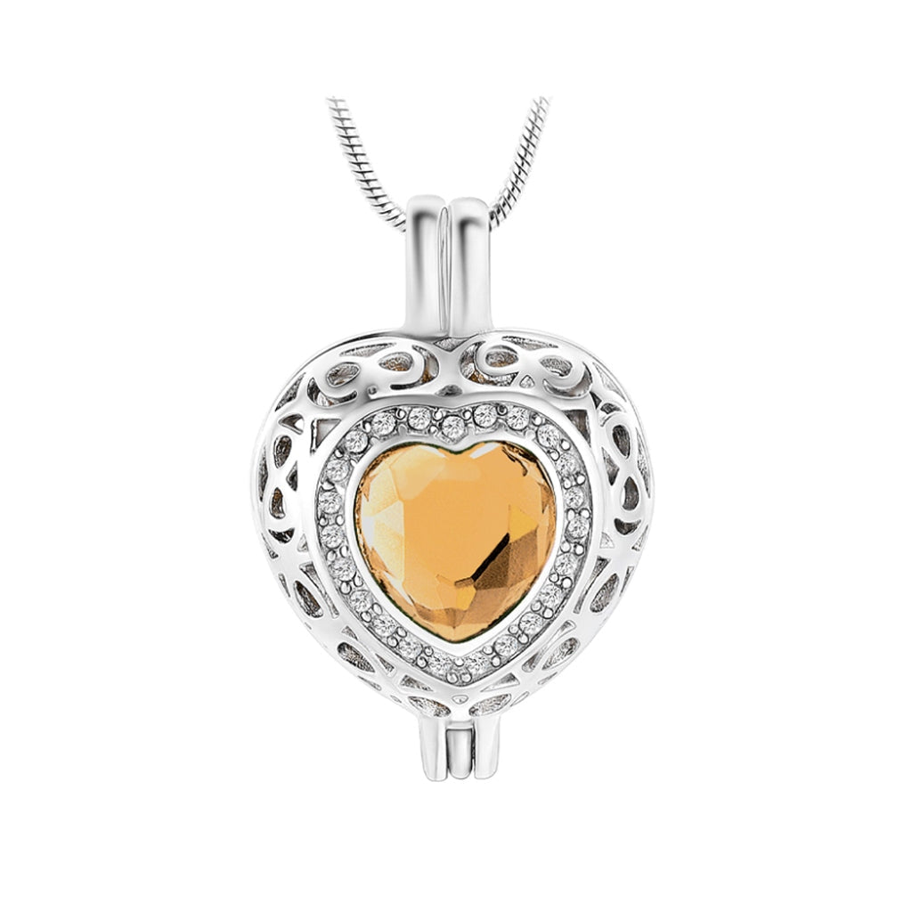 J-806 Silver-tone Heart Locket with Birthstone Simulated Gem November