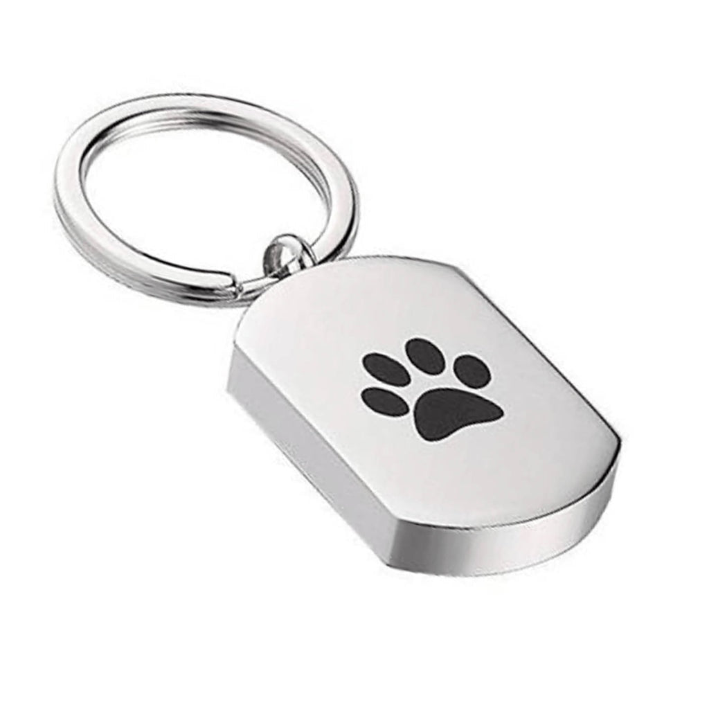 J-819 Black Paw Print Tag Keychain - Silver