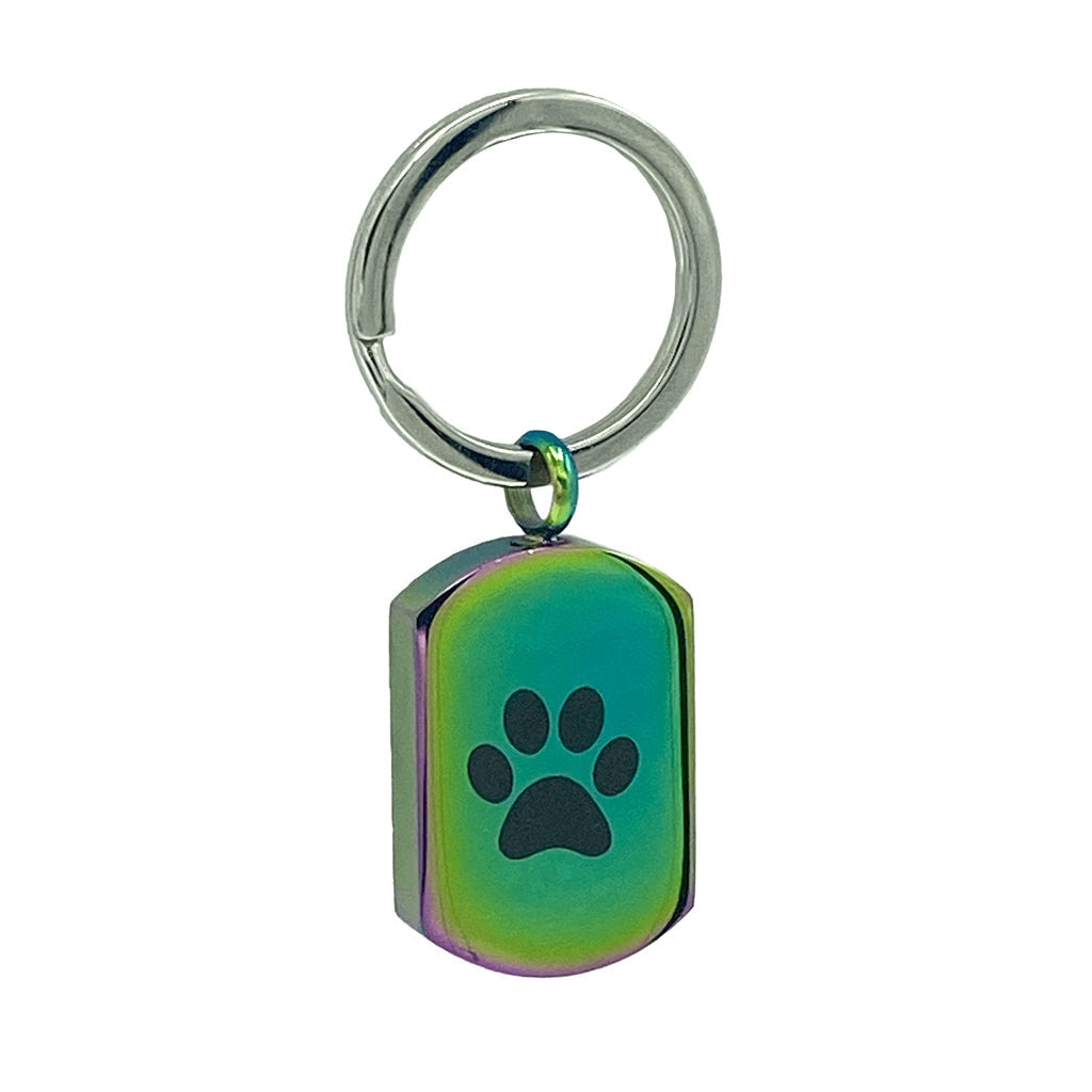 J-819 Black Paw Print Tag Keychain - Rainbow