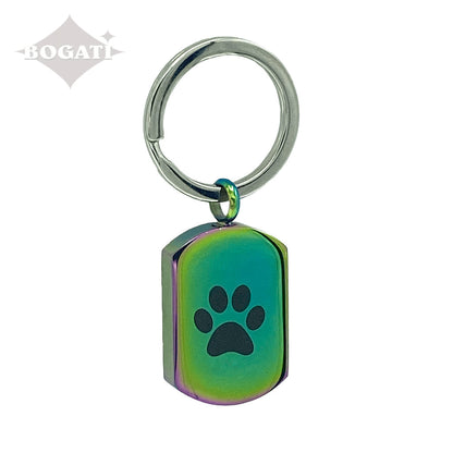 J-819 Black Paw Print Tag Keychain - Rainbow