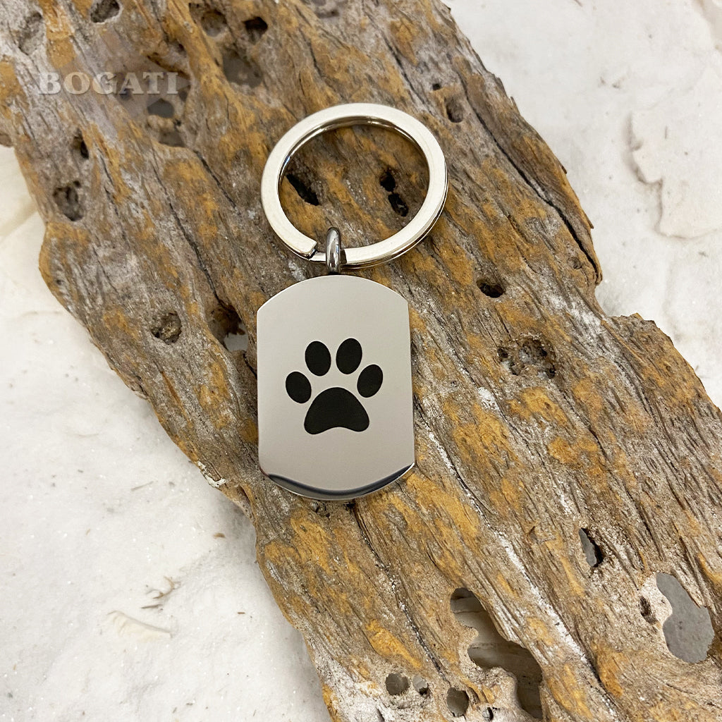 J-819 Black Paw Print Tag Keychain