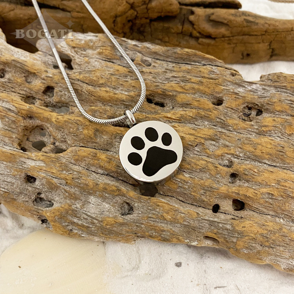 J-880 - Black Paw Print Circle - Pendant with Chain