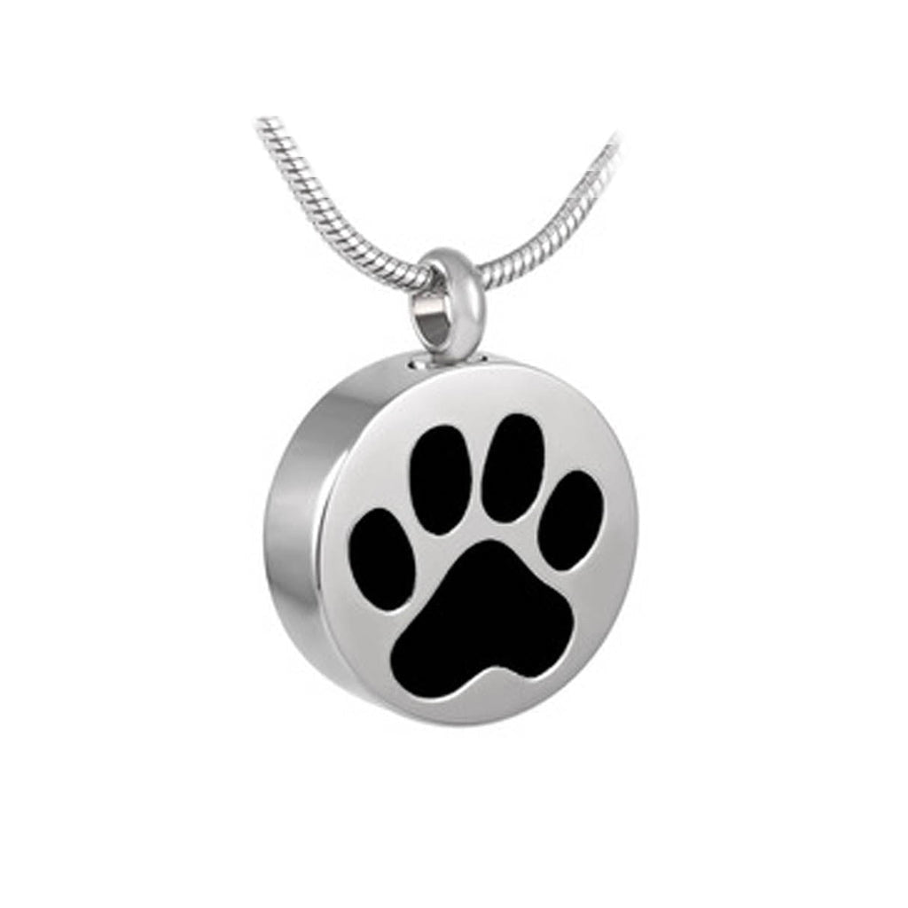 J-880 - Black Paw Print - Silver-tone - Pendant with Chain