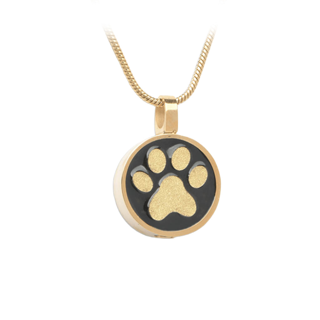 J-886 - Circle with Paw Print - Pendant with Chain Gold