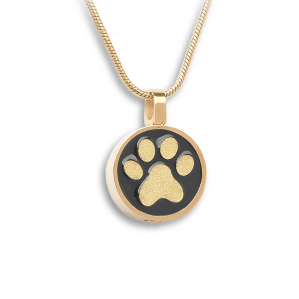 J-886 - Circle with Paw Print - Pendant with Chain - Gold