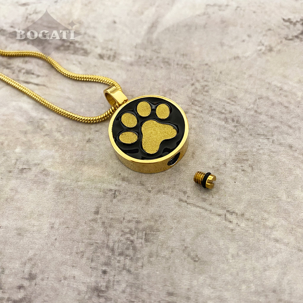 J-886 - Circle with Paw Print - Pendant with Chain