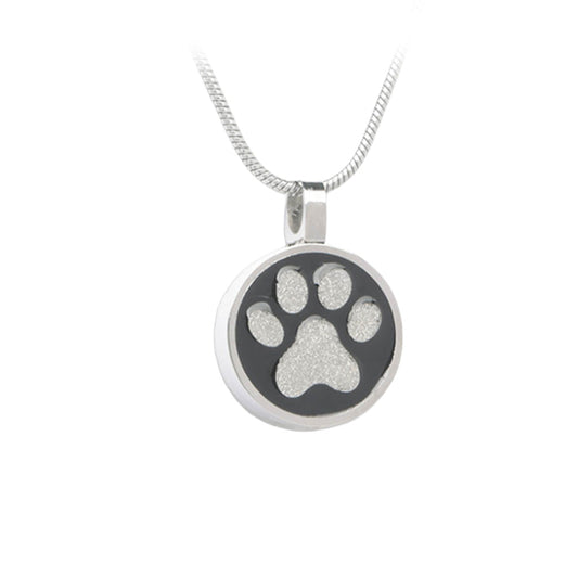 J-886 - Circle with Paw Print - Pendant with Chain Silver