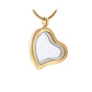 J-8886 - Fillable Curved Glass Heart - Pendant with Chain - Gold