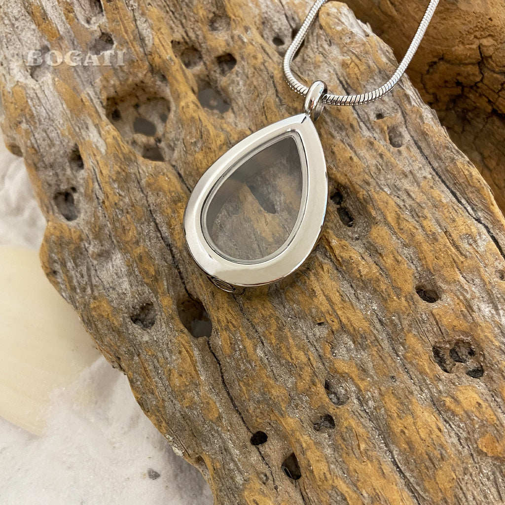 J- 8889 - Fillable Glass Teardrop - Pendant with Chain