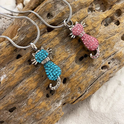 J-921 - Cat With Rhinestones Pendant Chain