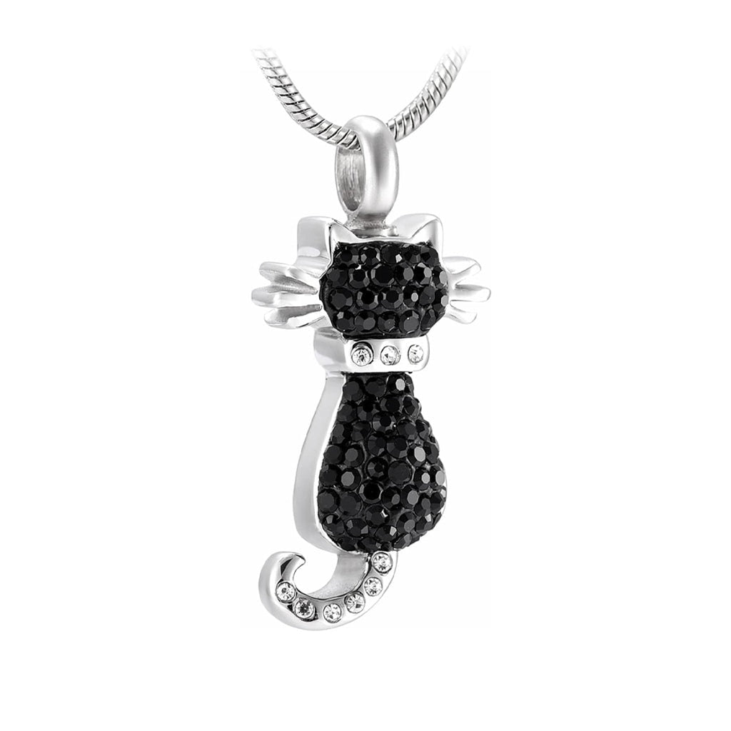 J-921 - Cat With Rhinestones Pendant Chain Black