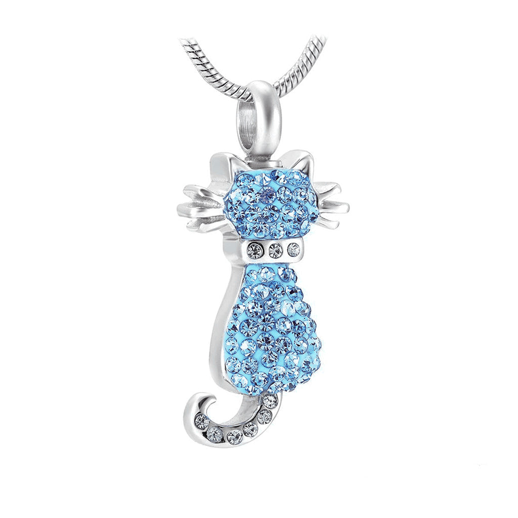 J-921 - Cat With Rhinestones Pendant Chain Blue